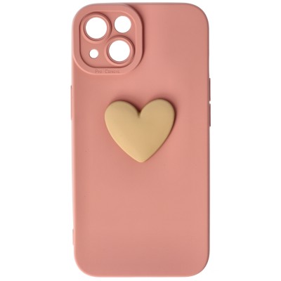 Husa iPhone 13 mini, Silicon cu Protectie Camera,  3D Heart, Roz
